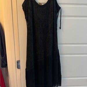 Vintage Black flapper Dress with Scoop Neck